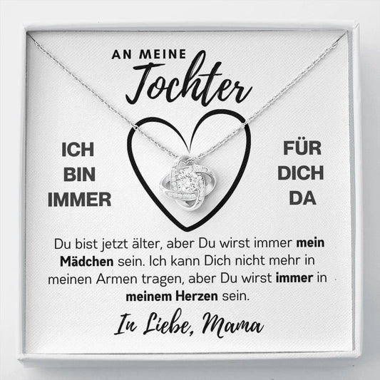Tochter "Mädchen" Halskette - 14K Weißgold über Edelstahl - Liebesknoten in Perlweiß - Liebesjuwel