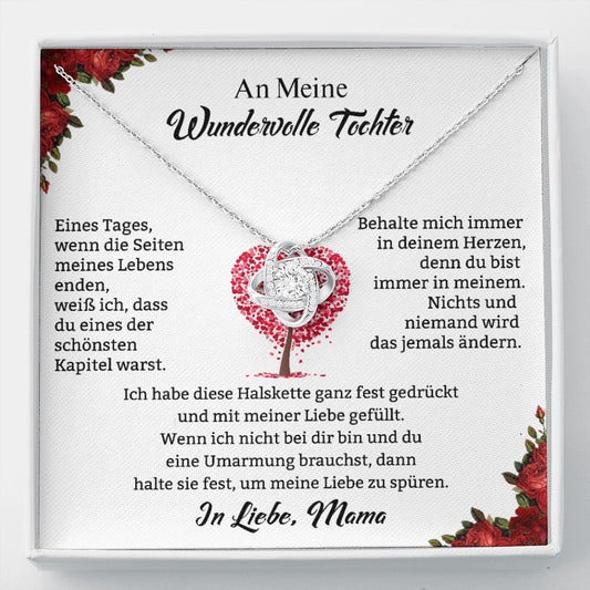 Tochter "schönste Kapitel" Halskette - von Mama - 14K Weißgold über Edelstahl - Liebesknoten - Liebesjuwel