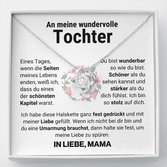 Tochter "Umarmung" Halskette - 14K Weißgold über Edelstahl - Liebesknoten - Liebesjuwel