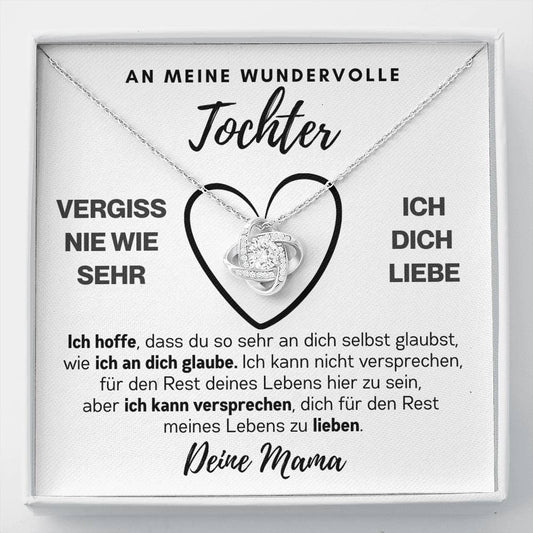 Tochter "Versprechen" Halskette - 14K Weißgold über Edelstahl - Liebesknoten in Perlweiß - Liebesjuwel