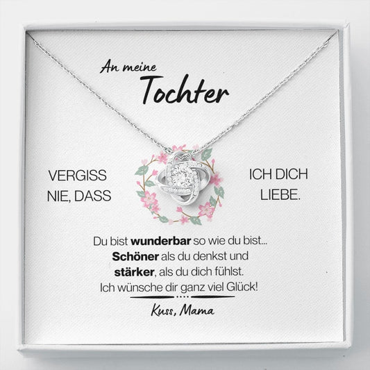 Tochter "Wunderbar" Halskette - 14K Weißgold über Edelstahl - Liebesknoten - Liebesjuwel