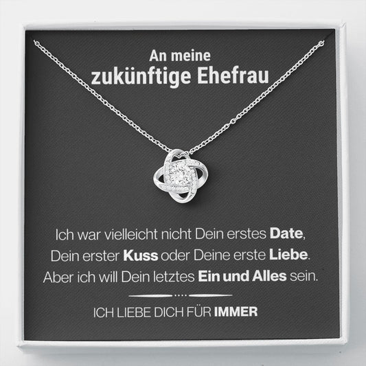 Zukünftige Ehefrau "Erstes Date" Halskette - 14K Weißgold über Edelstahl – Liebesknoten - Liebesjuwel