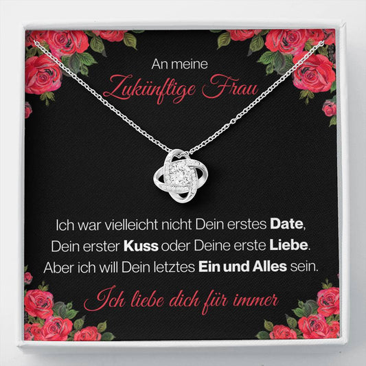 Zukünftige Frau "Date" Halskette - 14K Weißgold über Edelstahl - Liebesknoten Rote Rosen - Liebesjuwel