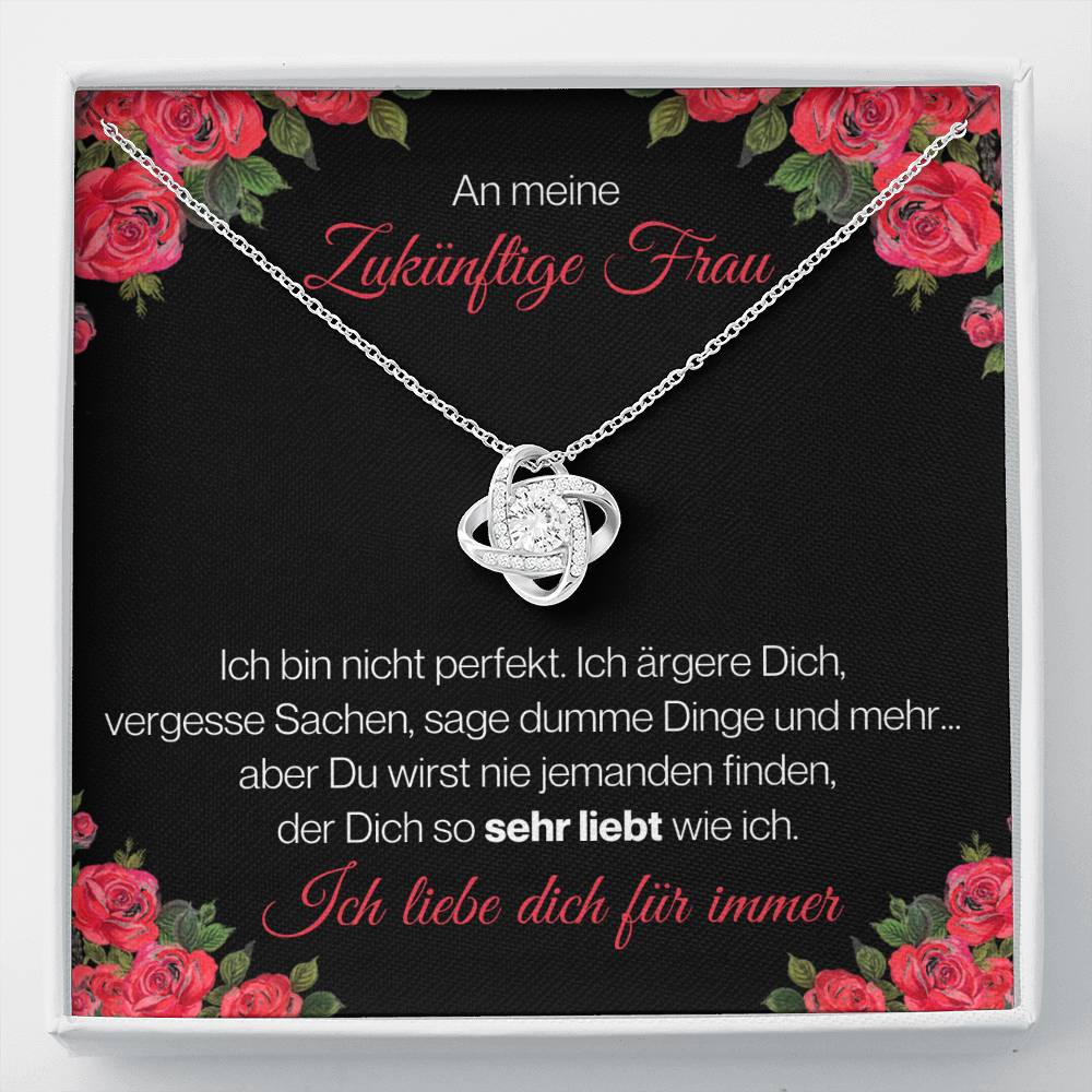 Zukünftige Frau "Perfekt" Halskette - 14K Weißgold über Edelstahl - Liebesknoten Rote Rosen - Liebesjuwel